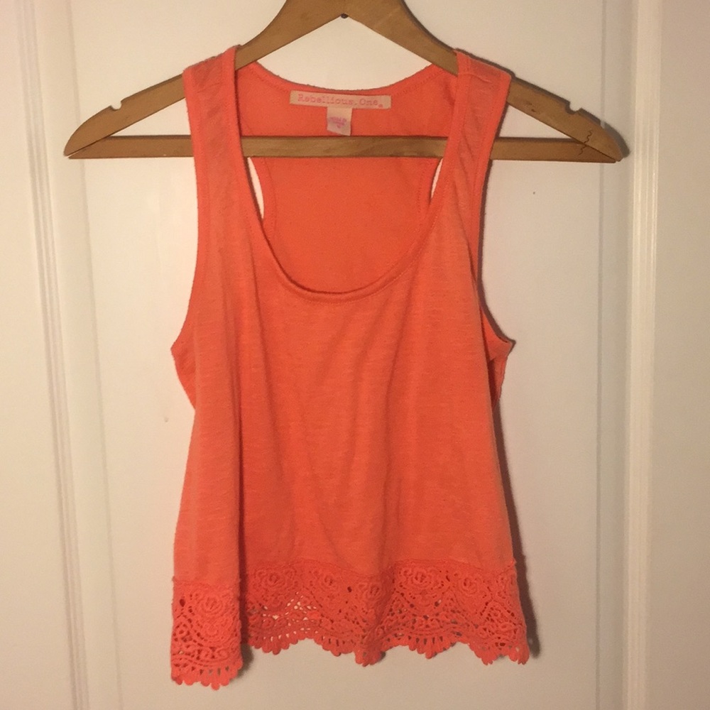 BOGO🌸 Bright Coral Crop Top with Crochet Hem